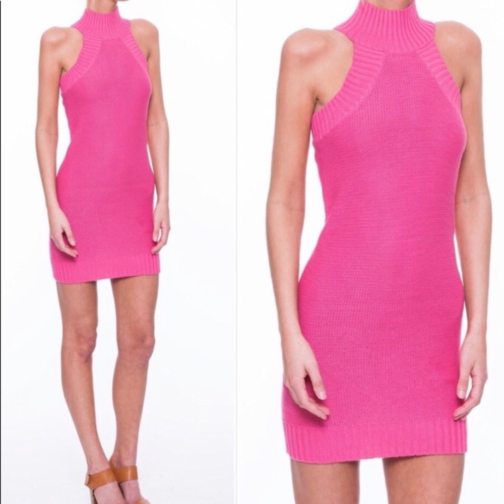 NWT hot pink fuchsia sweater mock neck dress Sz M